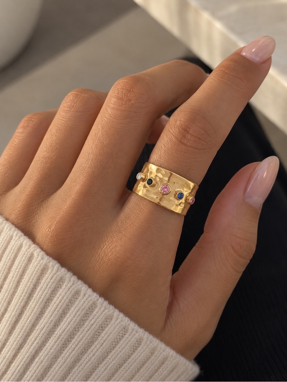 18K Gold Plated Adjustable Multicolour Cubic Zirconia Ring